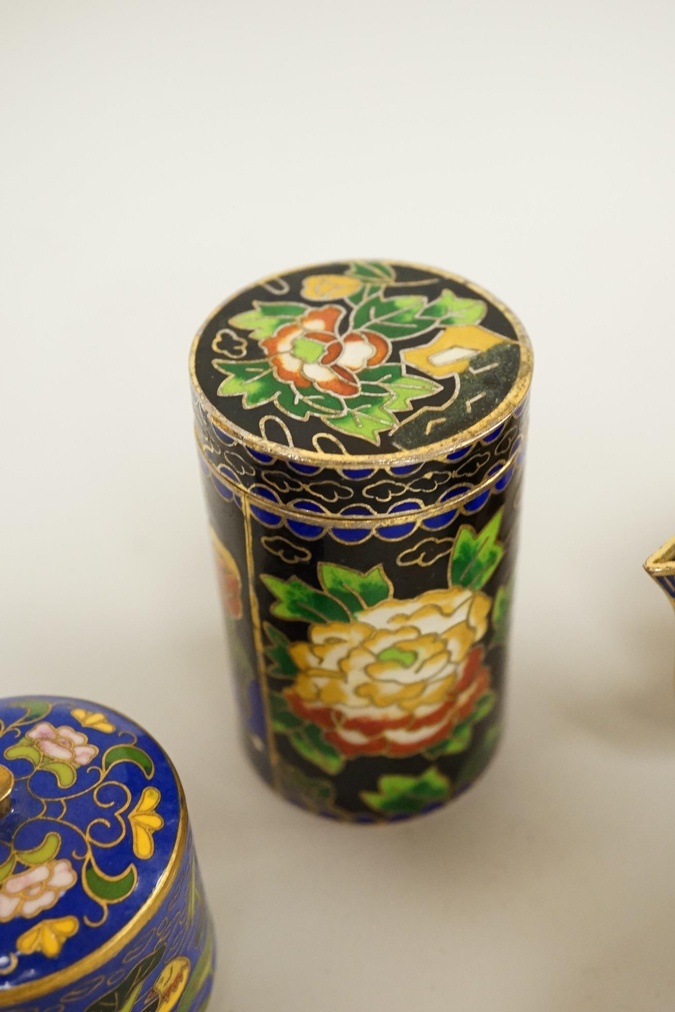 A collection of miniature enamel and cloisonné boxes, eggs and a painted rabbit, etc. (11)